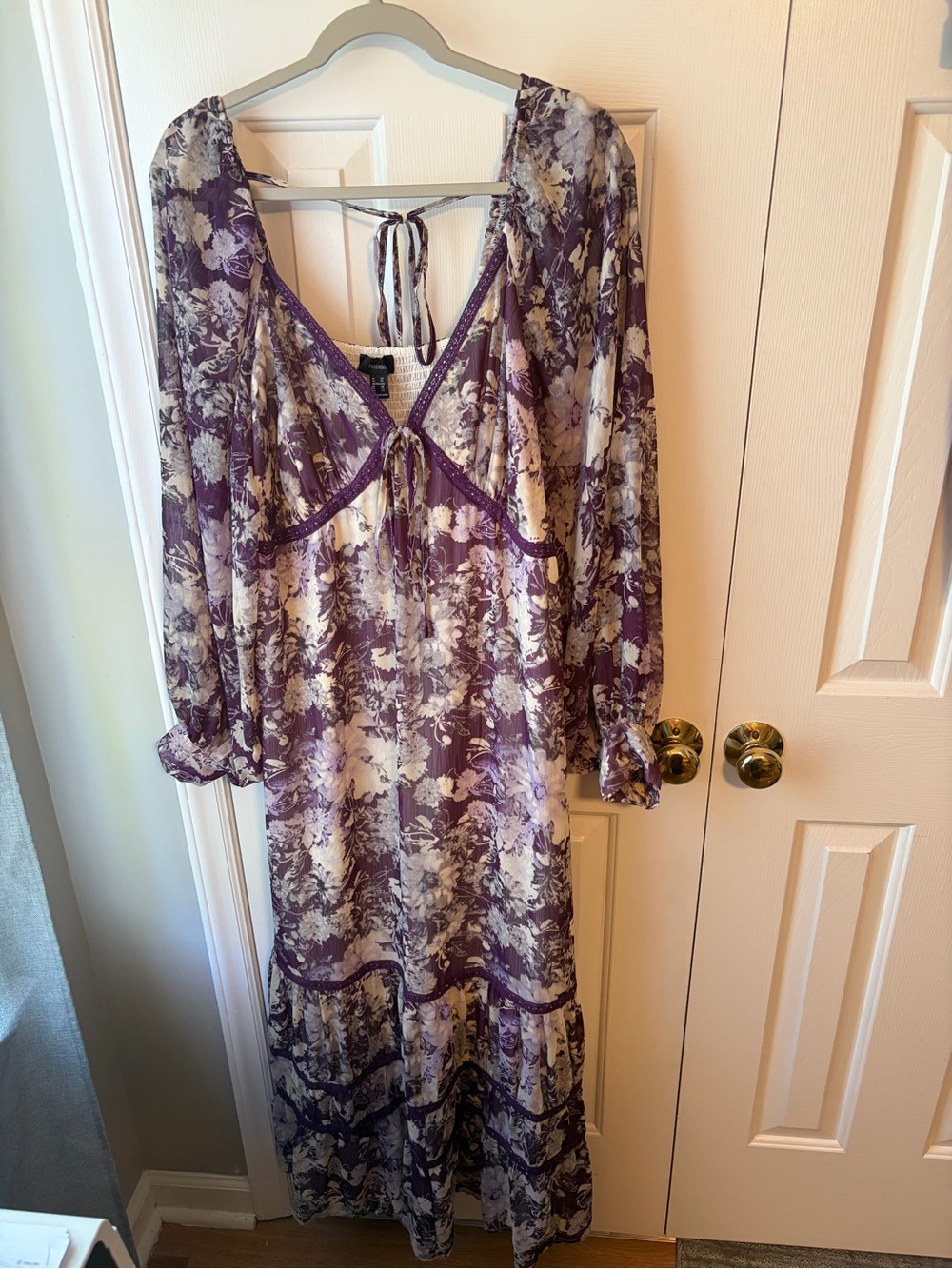 Purple Floral Long Sleeve Maxi Dress - Forever 21